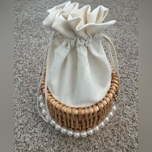 Beach Bag w/ Cream Canvas shoulder or Holiday Pearl Handle Bucket Bag *New